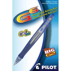 Pilot® G-6 Retractable Gel Ink Rollerball Pens, Fine Point, 0.7 mm, Blue Barrel, Blue Ink, Pack Of 12