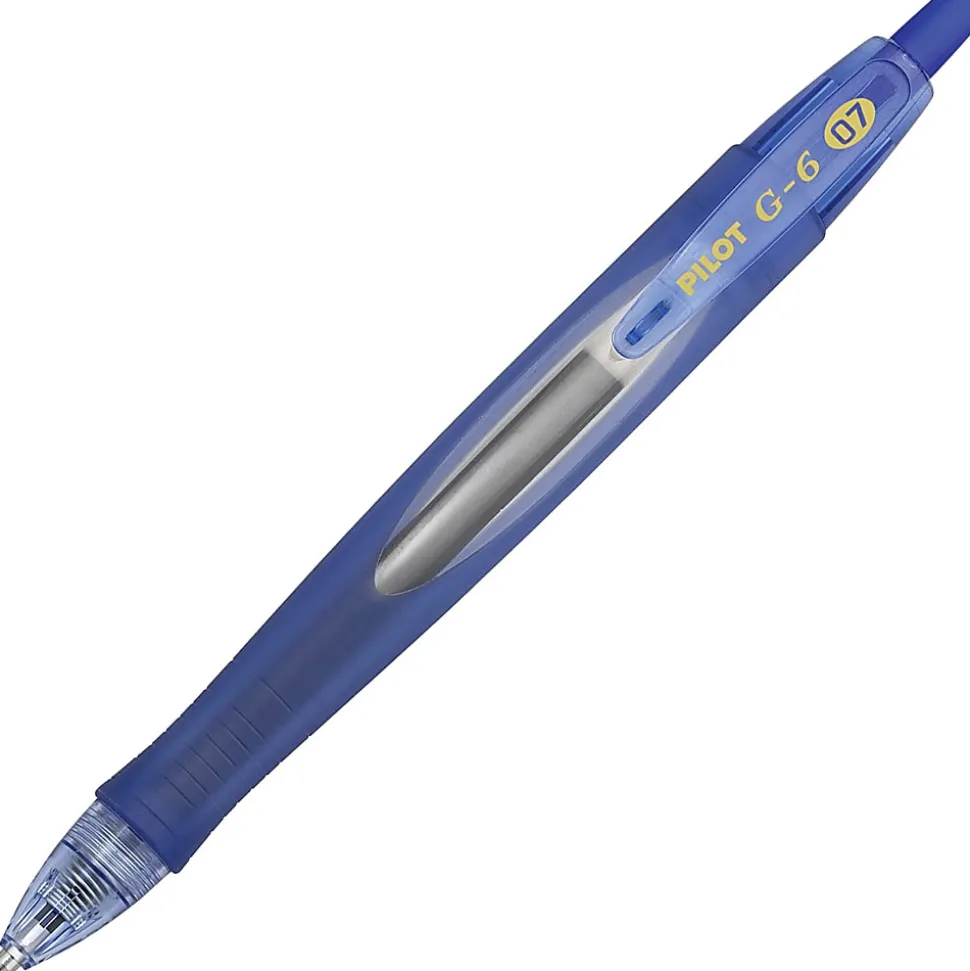 Pilot® G-6 Retractable Gel Ink Rollerball Pens, Fine Point, 0.7 mm, Blue Barrel, Blue Ink, Pack Of 12