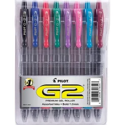 Pilot G2 Retractable Gel Pen, Bold Point, 1.0 mm, Assorted Barrels, Assorted Ink Colors, Pack Of 8
