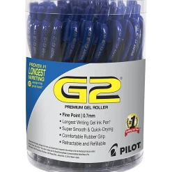 Pilot G2 Retractable Gel Pen, Fine Point, 0.7mm, Clear Barrels, Blue Ink, Tub Of 36 Pens