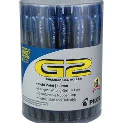 Pilot G2 Retractable Gel Pens, Bold Point, 1.0 mm Point Size, Blue Gel-Based Ink, Clear Barrels, Pack Of 36 Pens