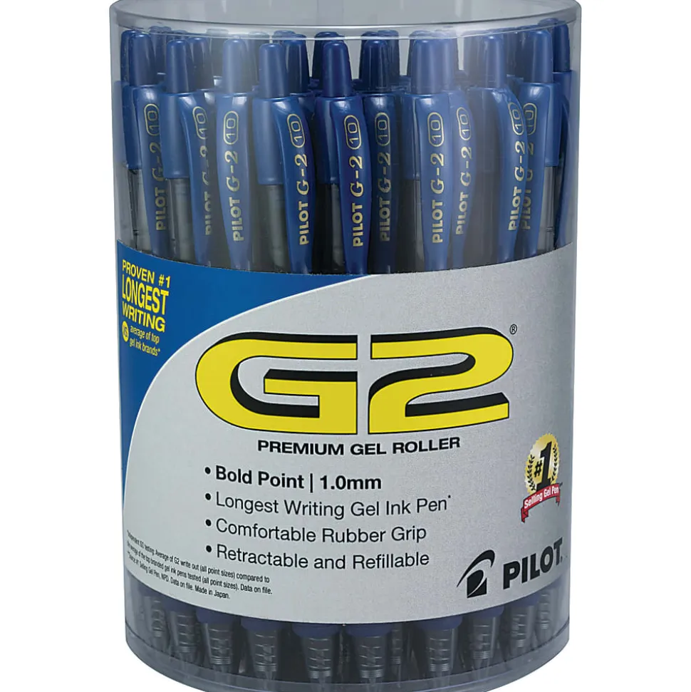 Pilot G2 Retractable Gel Pens, Bold Point, 1.0 mm Point Size, Blue Gel-Based Ink, Clear Barrels, Pack Of 36 Pens