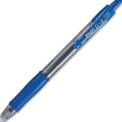 Pilot G2 Retractable Gel Pens, Bold Point, 1.0 mm, Clear Barrels, Blue Ink, Pack Of 12 Pens