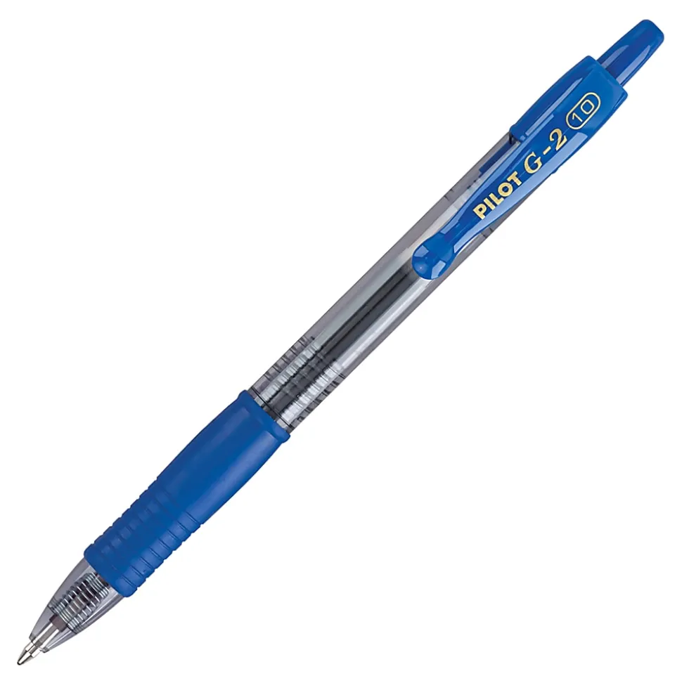 Pilot G2 Retractable Gel Pens, Bold Point, 1.0 mm, Blue Barrel, Blue Ink, Pack Of 12 Pens