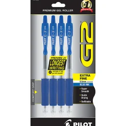 Pilot G2 Retractable Gel Pens, Extra Fine Point, 0.5 mm, Clear Barrels, Blue Ink, Pack Of 4