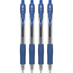 Pilot G2 Retractable Gel Pens, Extra Fine Point, 0.5 mm, Clear Barrels, Blue Ink, Pack Of 4