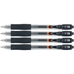 Pilot G2 Retractable Gel Pens, Extra Fine Point, 0.5 mm, Black Barrels, Black Ink, Pack Of 4