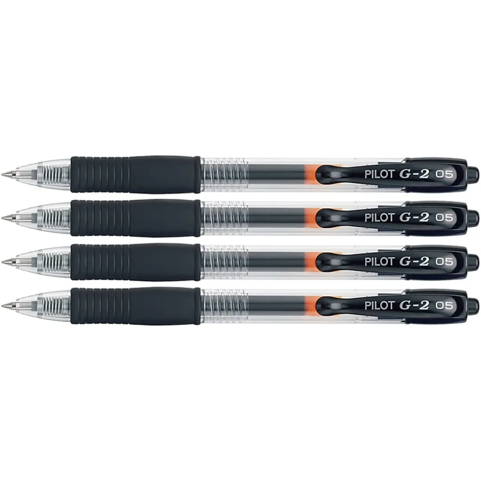 Pilot G2 Retractable Gel Pens, Extra Fine Point, 0.5 mm, Black Barrels, Black Ink, Pack Of 4