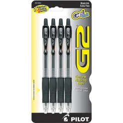 Pilot G2 Retractable Gel Pens, Extra Fine Point, 0.5 mm, Black Barrels, Black Ink, Pack Of 4