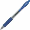 Pilot G2 Retractable Gel Pens, Extra Fine Point, 0.5 mm, Clear Barrels, Blue Ink, Pack Of 12