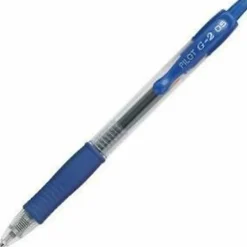 Pilot G2 Retractable Gel Pens, Extra Fine Point, 0.5 mm, Clear Barrels, Blue Ink, Pack Of 12