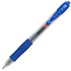 Pilot G2 Retractable Gel Pens, Extra Fine Point, 0.5 mm, Clear Barrels, Blue Ink, Pack Of 12
