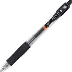 Pilot G2 Retractable Gel Pens, Extra Fine Point, 0.5 mm, Clear Barrels, Black Ink, Pack Of 12