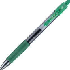 Pilot G2 Retractable Gel Pens, Fine Point, 0.7 mm, Clear Barrels, Green Ink, Pack Of 12 Pens