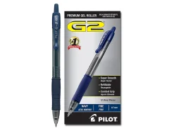 Pilot G2 Retractable Gel Pens, Fine Point, 0.7 mm, Clear Barrels, Navy Ink, Pack Of 12 Pens