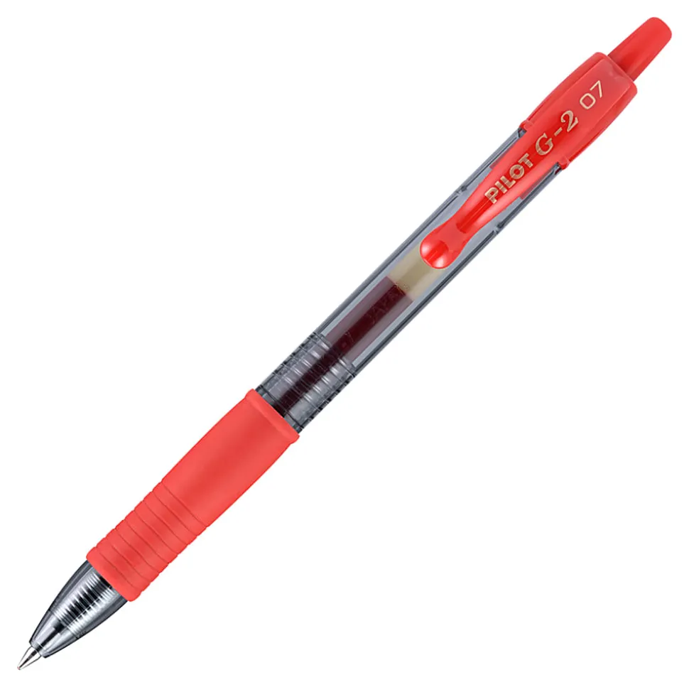 Pilot G2 Retractable Gel Pens, Fine Point, 0.7 mm, Red Barrel, Red Ink, Pack Of 12 Pens