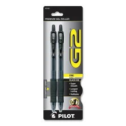 Pilot G2 Retractable Gel Pens, Fine Point, 0.7 mm, Translucent Barrel, Black Ink, Pack Of 2 Pens