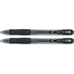 Pilot G2 Retractable Gel Pens, Fine Point, 0.7 mm, Translucent Barrel, Black Ink, Pack Of 2 Pens