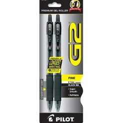 Pilot G2 Retractable Gel Pens, Fine Point, 0.7 mm, Translucent Barrel, Black Ink, Pack Of 2 Pens