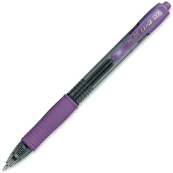 Pilot G2 Retractable Gel Pens, Fine Point, 0.7 mm, Clear Barrels, Purple Ink, Pack Of 12