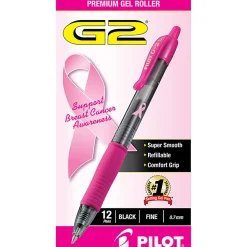 Pilot G2 Retractable Gel Pens, Fine Point, 0.7 mm, Pink Barrels, Black Ink, Pack Of 12