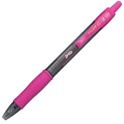 Pilot G2 Retractable Gel Pens, Fine Point, 0.7 mm, Pink Barrels, Black Ink, Pack Of 12