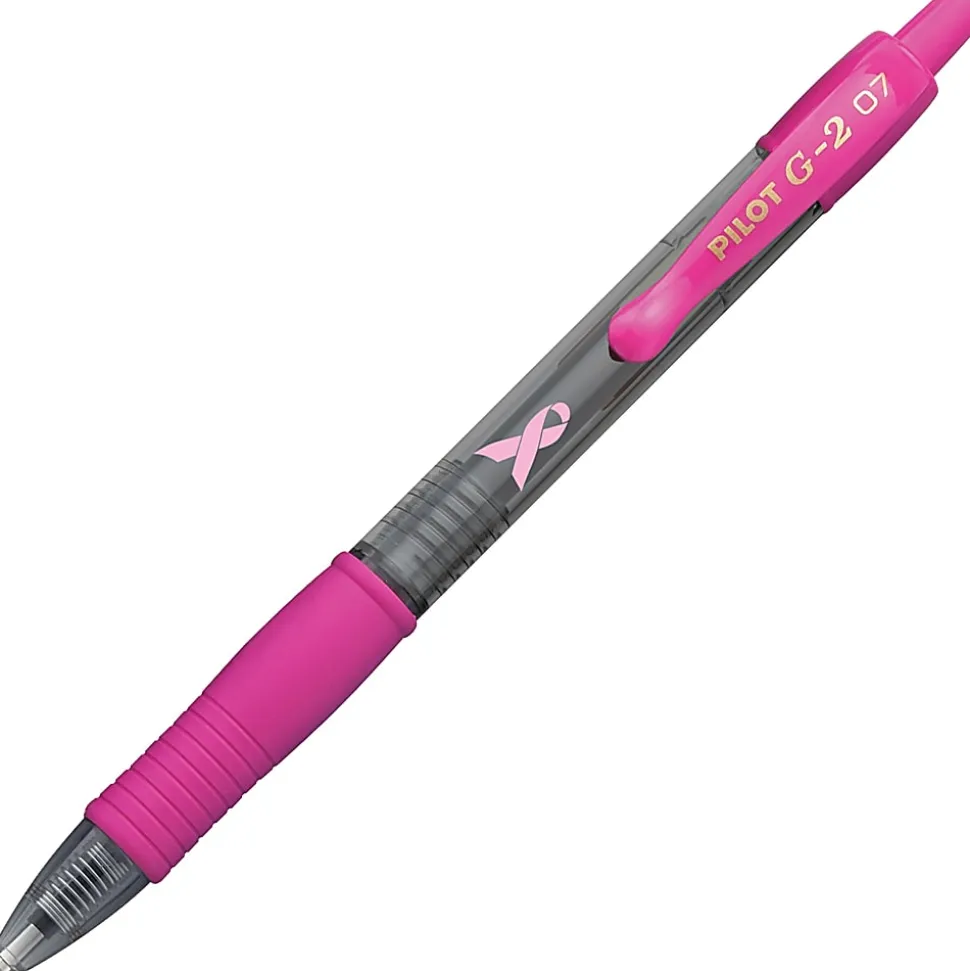 Pilot G2 Retractable Gel Pens, Fine Point, 0.7 mm, Pink Barrels, Black Ink, Pack Of 12