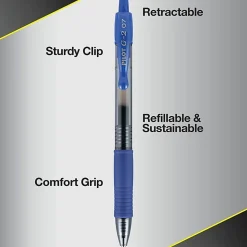 Pilot G2 Retractable Gel Pens, Fine Point, 0.7 mm, Clear Barrels, Blue Ink, Pack Of 12 Pens