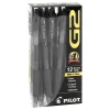 Pilot G2 Retractable Gel Pens, Fine Point, 0.7 mm, Clear Barrels, Black Ink, Pack Of 12 Pens, 31136