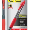 Pilot G2 Retractable Gel Pens, Fine Point, 0.7 mm, Clear Barrels, Red Ink, Pack Of 12 Pens