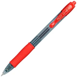 Pilot G2 Retractable Gel Pens, Fine Point, 0.7 mm, Clear Barrels, Red Ink, Pack Of 12 Pens