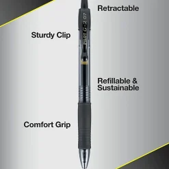 Pilot G2 Retractable Gel Pens, Fine Point, 0.7 mm, Clear Barrels, Black Ink, Pack Of 12 Pens, 31020