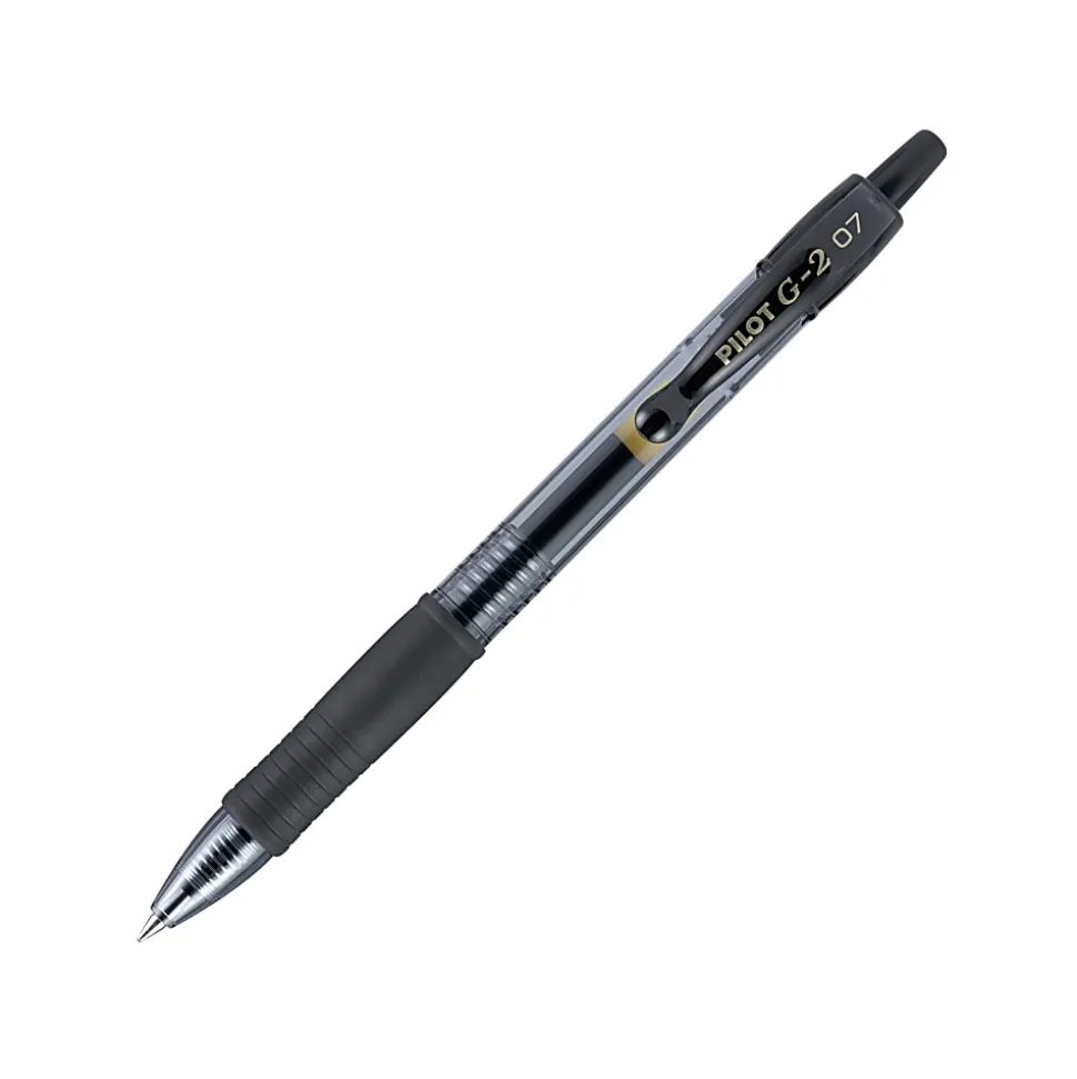 Pilot G2 Retractable Gel Pens, Fine Point, 0.7 mm, Clear Barrels, Black Ink, Pack Of 12 Pens, 31020