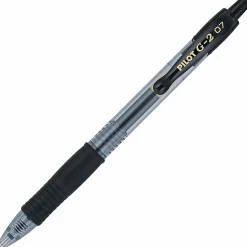 Pilot G2 Retractable Gel Pens, Fine Point, 0.7 mm, Clear Barrels, Black Ink, Pack Of 12 Pens, 31020
