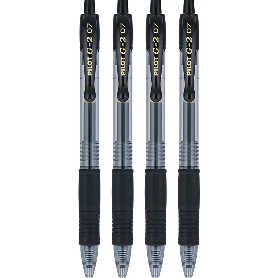 Pilot G2 Retractable Gel Pens, Fine Point, 0.7mm, Clear Barrels, Black Ink, Pack Of 4 Pens