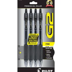 Pilot G2 Retractable Gel Pens, Fine Point, 0.7mm, Clear Barrels, Black Ink, Pack Of 4 Pens