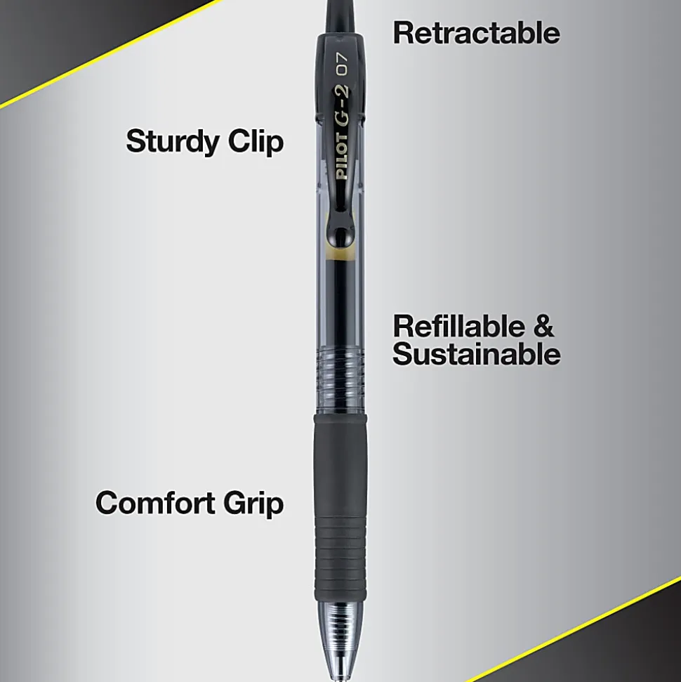 Pilot G2 Retractable Gel Pens, Fine Point, 0.7mm, Clear Barrels, Black Ink, Pack Of 4 Pens