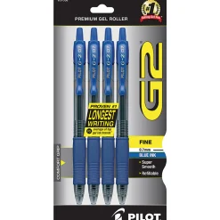 Pilot G2 Retractable Gel Pens, Fine Point, 0.7 mm, Clear Barrels, Blue Ink, Pack Of 4 Pens