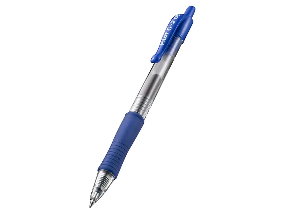 Pilot G2 Retractable Gel Pens, Fine Point, 0.7 mm, Clear Barrels, Blue Ink, Pack Of 4 Pens