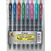 Pilot G2 Retractable Gel Pens, Fine Point, 0.7 mm, Clear Barrels, Assorted Ink, Pack Of 8 Pens