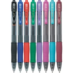 Pilot G2 Retractable Gel Pens, Fine Point, 0.7 mm, Clear Barrels, Assorted Ink, Pack Of 8 Pens