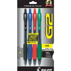 Pilot G2 Retractable Gel Pens, Fine Point, 0.7 mm, Assorted Barrels, Assorted Ink Colors, Pack Of 4