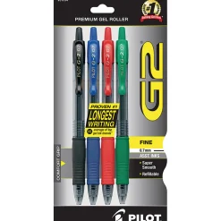 Pilot G2 Retractable Gel Pens, Fine Point, 0.7 mm, Assorted Barrels, Assorted Ink Colors, Pack Of 4