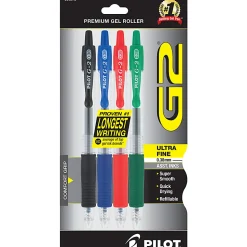 Pilot G2 Retractable Gel Pens, Ultra Fine Point, 0.38 mm, Black, Assorted Barrels, Assorted Ink Colors, Pack Of 4