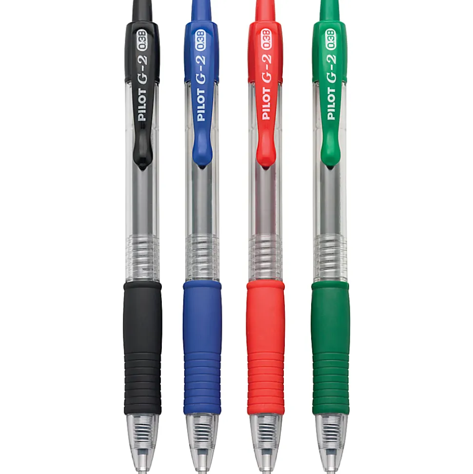 Pilot G2 Retractable Gel Pens, Ultra Fine Point, 0.38 mm, Black, Assorted Barrels, Assorted Ink Colors, Pack Of 4