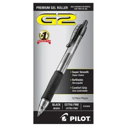 Pilot G2 Retractable XFine Gel Ink Rollerball Pens, Extra Fine Point, 0.5 mm, Black Ink, Pack Of 12 Pens