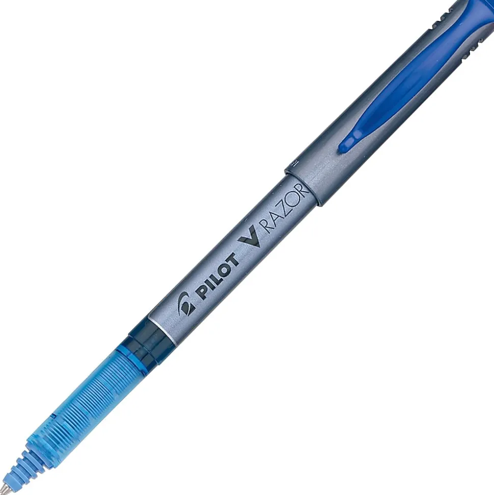 Pilot® Liquid Ink Razor Point Pens, Extra-Fine Point, 0.3 mm, Graphite Barrel, Blue Ink, Pack Of 12 Pens