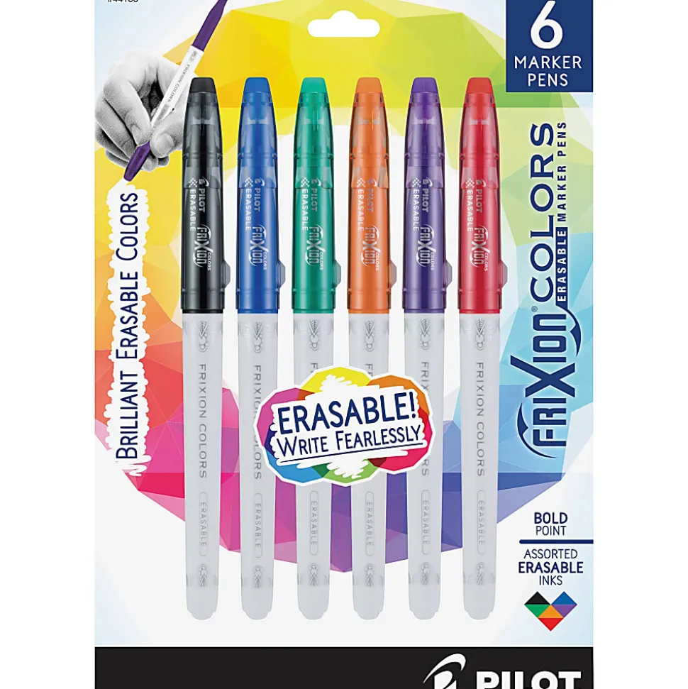 Pilot Marker Pens - Bold 2.5 mm Point Size - Black, Blue, Red, Green, Orange, Purple - White Barrel - 6 / Pack