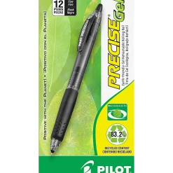 Pilot® Precise BeGreen Gel Retractable Rollerball Pens, Fine Point, 0.7 mm, 83% Recycled, Black Translucent Barrel, Black Ink, Pack Of 12