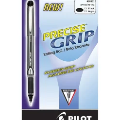 Pilot® Precise Grip™ Liquid Ink Rollerball Pens, Extra Fine Point, 0.5 mm, Black Metallic Barrel, Black Ink, Pack Of 12 Pens